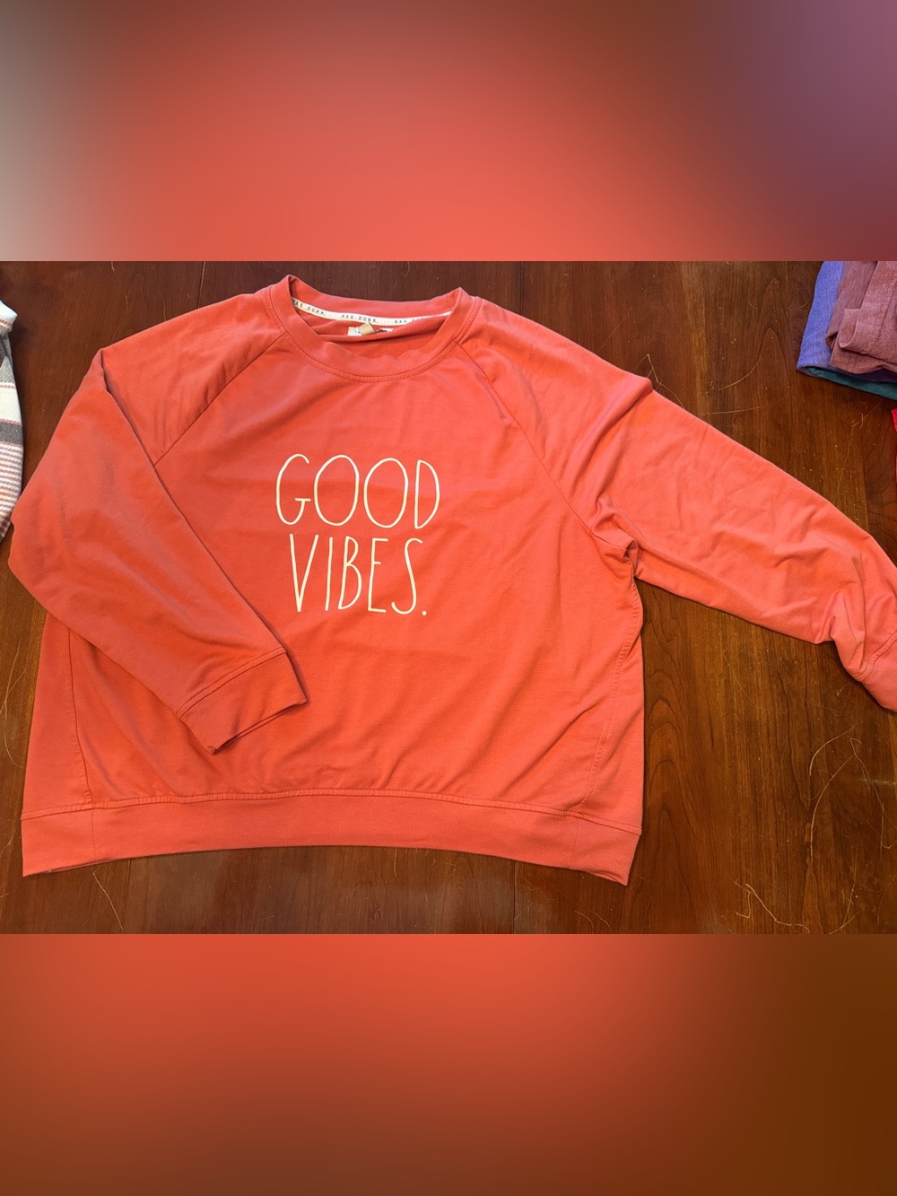 Rae Dunn Coral “GOOD VIBES” Crewneck Sweatshirt
